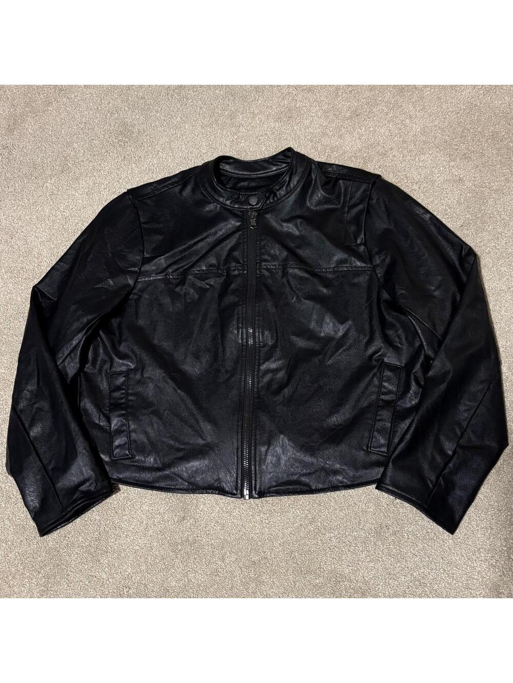 Torrid Womens Black Faux Leather Cropped Biker Jacket Full Zip Moto, Size 2, 2X